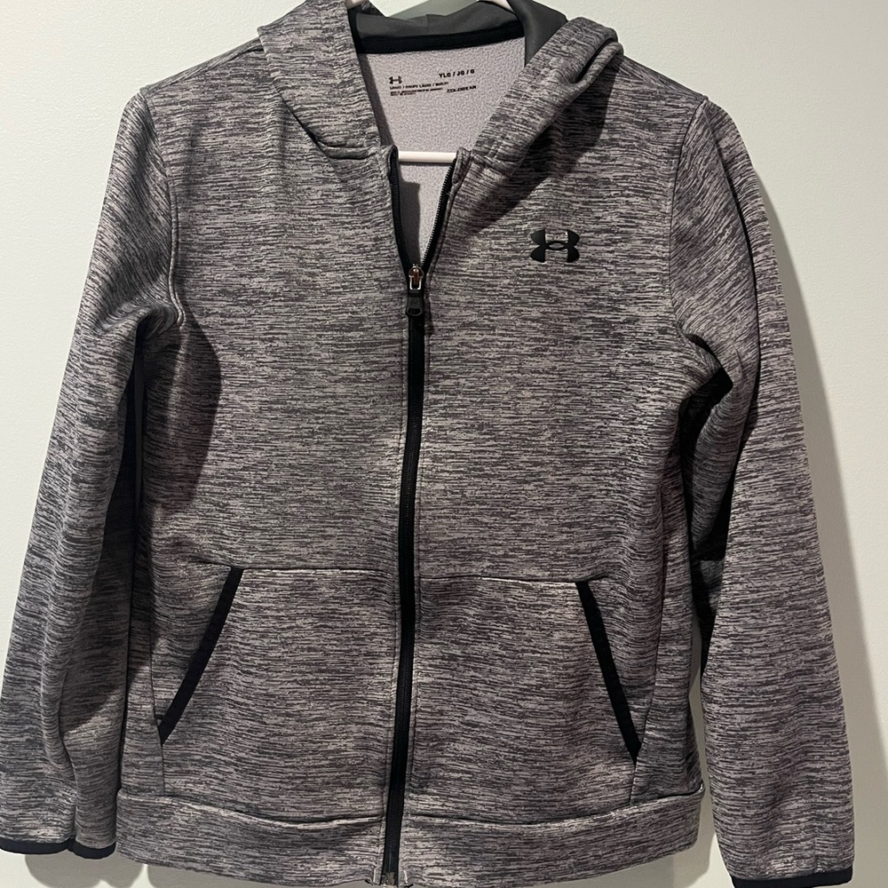 Under Armour Kids' Black and Gray Zip-Up Hoodie, Size Large